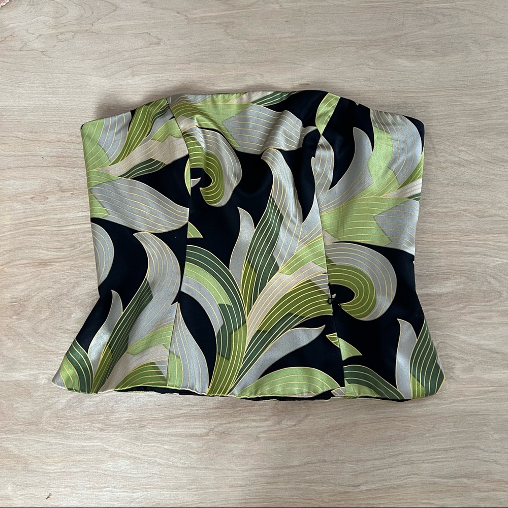kay unger strapless silk corset green multicolor top size 4